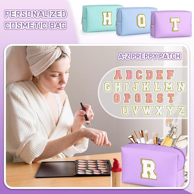 TOPEAST Monogrammed Gifts for Women, Preppy Makeup Bag Small Cosmetic Bag Travel Toiletry Bag, Personalized Birthday Gift for Girl, Wedding Bridal Shower Gifts for Bridesmaids (Purple M)