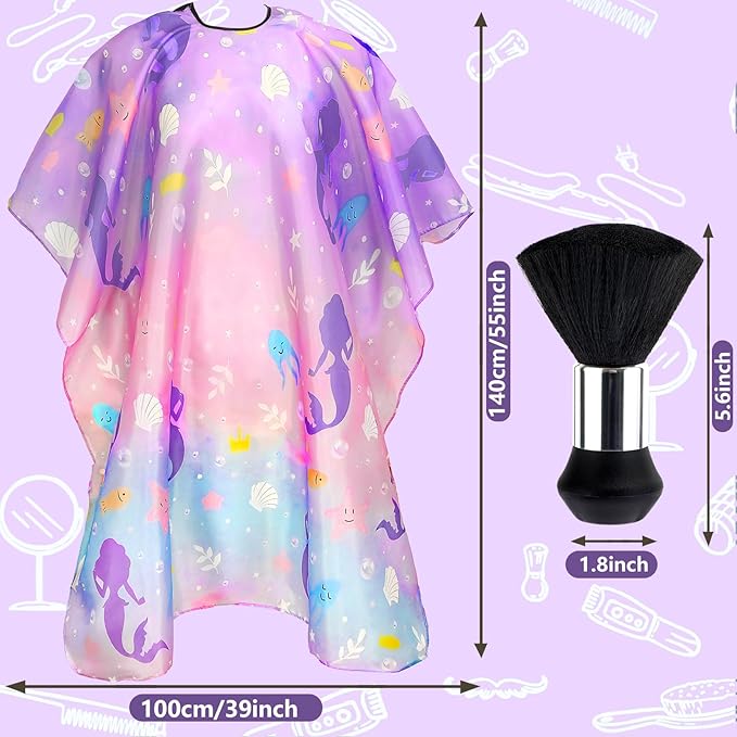FEBSNOW Kids Hair Cutting Cape, Professional Barber Cape and Neck Duster Brush Cartoon Hairdresser Apron with Adjustable Closure for Children & Adults 55x39 Inches
