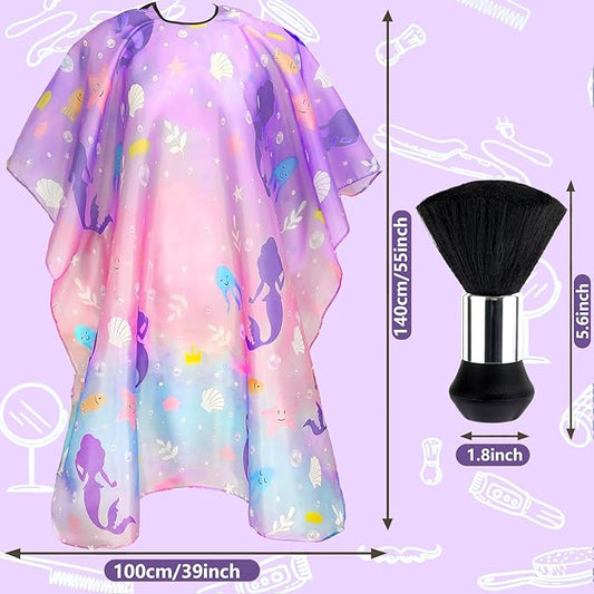 FEBSNOW Kids Hair Cutting Cape, Professional Barber Cape and Neck Duster Brush Cartoon Hairdresser Apron with Adjustable Closure for Children & Adults 55x39 Inches