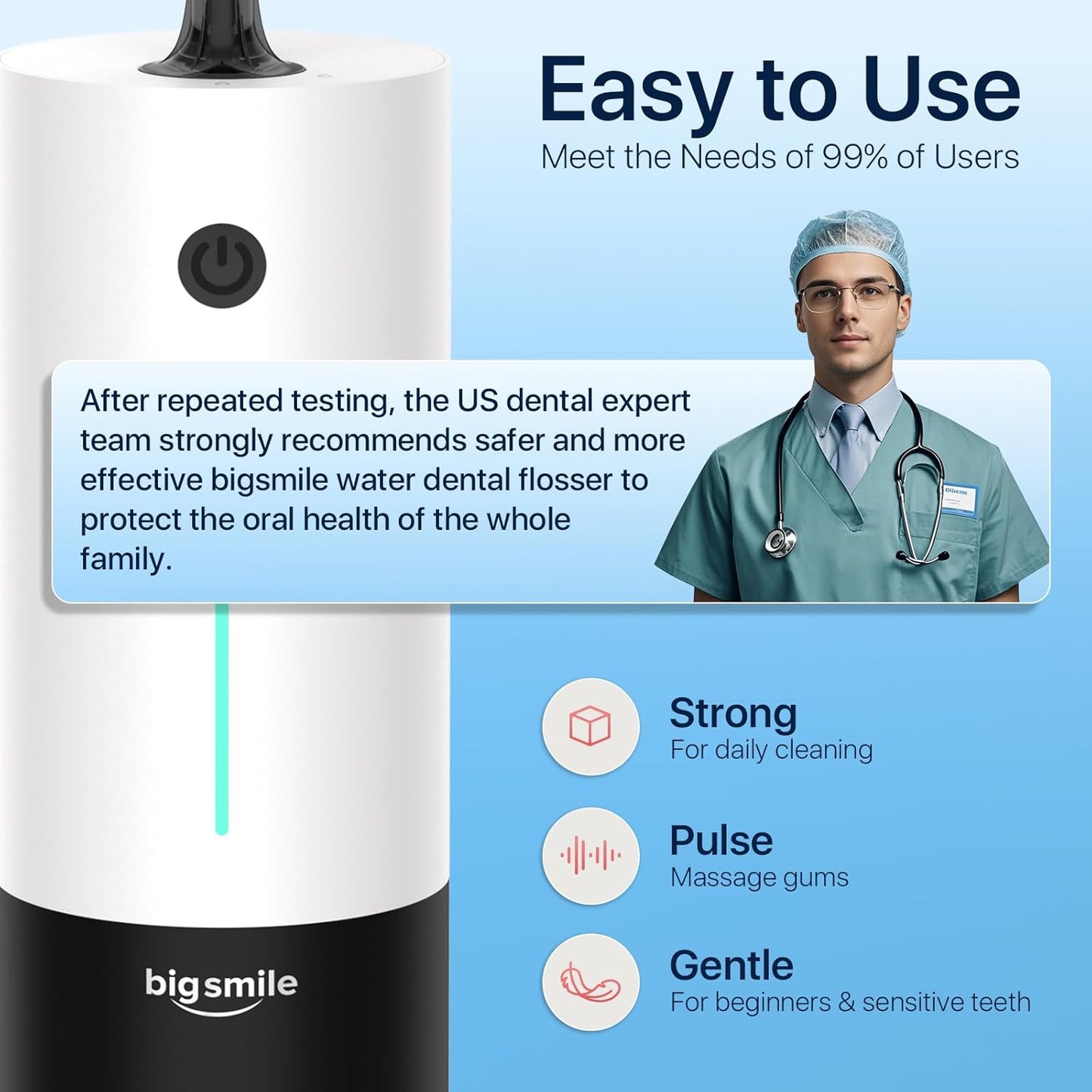 Bigsmile Water Flosser Cordless Dental Irrigator Kid Braces Oral Irrigador Travel Shower Portable Teeth Pick Wireless Floss IPX7 200ML Famous Dentist Recommend(Panda)