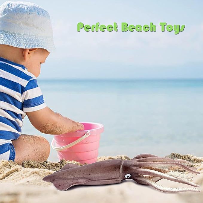 Gemini&Genius Sea Animal Squid Action Figure Toy for Kids, Soft Rubber Realistic Ocean Squid Educational and Role Play Toys for Kids and Collectors, Great Swimming and Bath Figure Toys