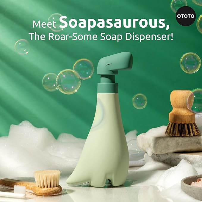 OTOTO New Soapasaurous Dino Hand Soap Dispenser - Cute Bathroom Accessories, Liquid Dish Soap Dispenser, Dinosaur, Cute Kitchen Accessories, Gifts for Kids