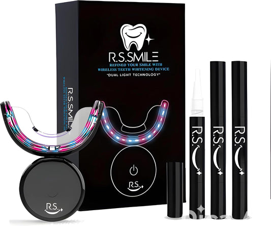 RS Smile Professional Wireless Teeth Whitening Kit with 32X Dual LED Lights, Red & Blue Light Technology for Deep Whitening, Rechargeable Device, Gentle Enamel - Safe Formula