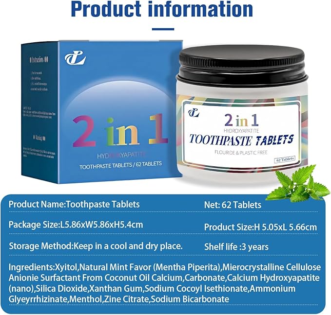 Toothpaste Tablets - Nano Hydroxyapatite, Flouride & Plastic Free, Small Size & Travel Friendly, Available for All Age People