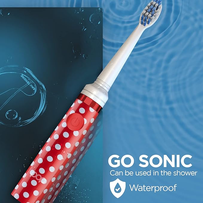 Pop Sonic Electric Toothbrush (Red Dots) - Travel Toothbrushes w/AAA Battery | Kids Electric Toothbrushes with 2 Speed & 15,000-30,000 Strokes/Minute, Dupont Nylon Bristles