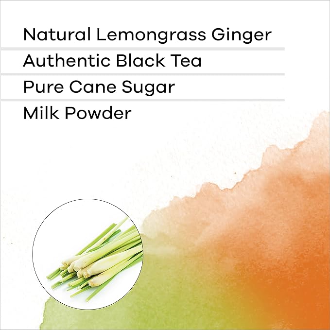 Quik Tea Lemongrass Ginger Instant Chai Tea Latte - 10 Count Single Box - All Natural Digestion Tea | Just add hot water