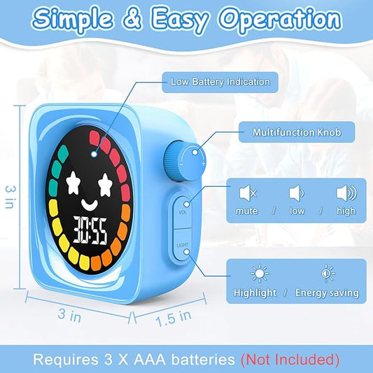 Visual Timer for Kids, 99 Minute Digital Cute Kids Visual Timer Classroom for Homeschool Supplies Study Teaching Time Management Tool Countdown & Stopwatch, Blue with Colorful Display