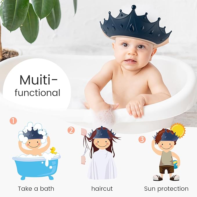 FUNUPUP 2 Pack Baby Shower Cap for Kids, Adjustable Toddler Hair Washing Bathing Shield, Shampoo Visor to Protect Eyes (Crown)