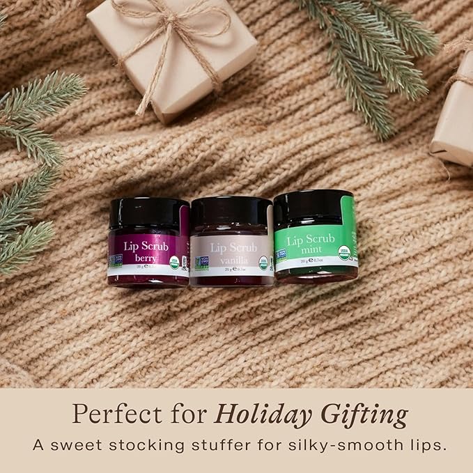 USDA Organic Lip Scrub Vanilla - USA Made with Natural Ingredients, Stocking Stuffers for Mom & Wife, Sugar Scrubber Exfoliator for Dry Lips, Small Stocking Stuffers for Women & Teenage Girls