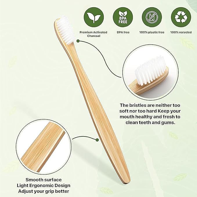 Bamboo Toothbrushes 10 Pack,Soft Toothbrushes for Adults,Plastic Free Toothbrush,Ultra Soft Bristled,Travel Tooth Brush,Eco Friendly Toothbrush,BPA Free,Natural Bamboo Tooth Brush(White)