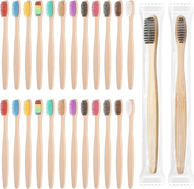 120 Pcs Bamboo Toothbrushes, Natural Soft Bristle Toothbrush Individually Wrapped Travel Tooth Brush 12 Color Vegan Organic Toothbrushes for Adults Travel