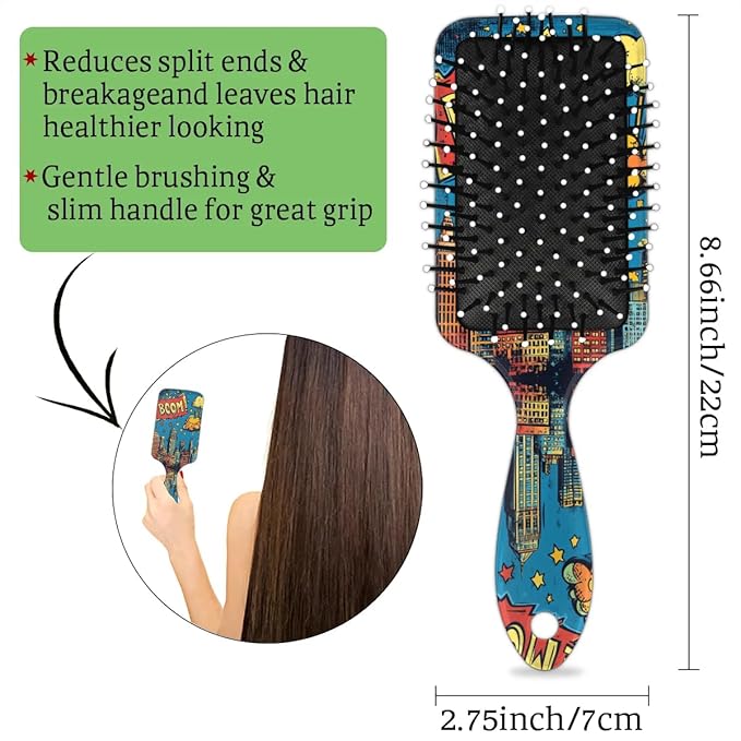Kids Hair Brush for Boys Girls Toddler - Cartoon Comic Detangler Hairbrush for Wet Dry Thin Long Curly Hair Pain-Free Comb Glide Through Tangles with Ease and Massage Scalp