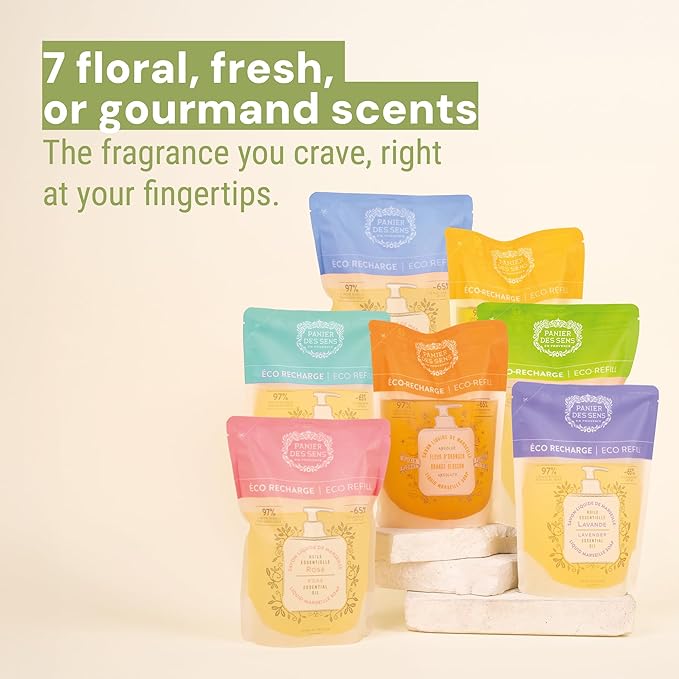 Panier des Sens - Liquid Hand Soap Refills - Verbena Foaming Hand Soap Refill - French Moisturizing Hand Wash with Coconut Oil - Kitchen & Bathroom- 97% Natural - 34 Fl.oz