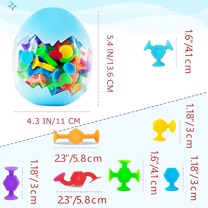 48 Pcs Bath Toys for Kids Ages 3+, Sensory Toys for Autistic Children, Travel Window Stem Learning Toys, Bathtub Toys with Dinosaur Eggshell Storage Christmas gifi for Kids