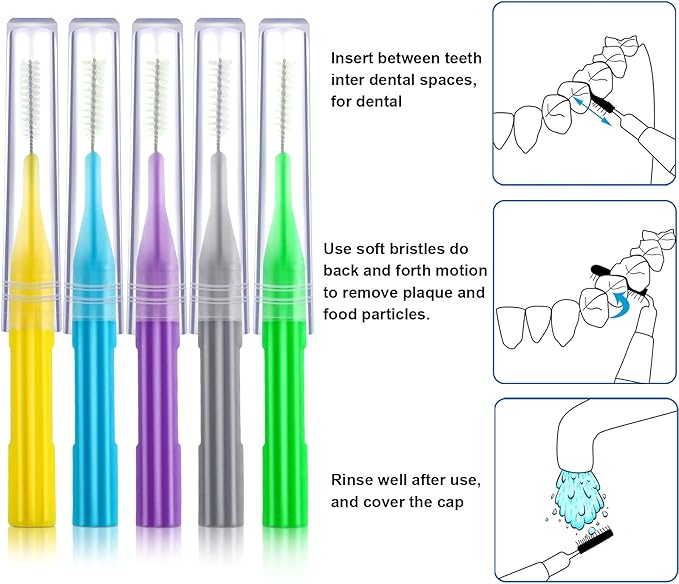 Patelai 50 Pieces Braces Brush for Cleaner Interdental Brush Between Teeth Toothpick Flosses Dental Flossing Head Oral Hygiene Tooth Cleaning Tool(Light Blue, Purple, Yellow, Gray, Light Green)