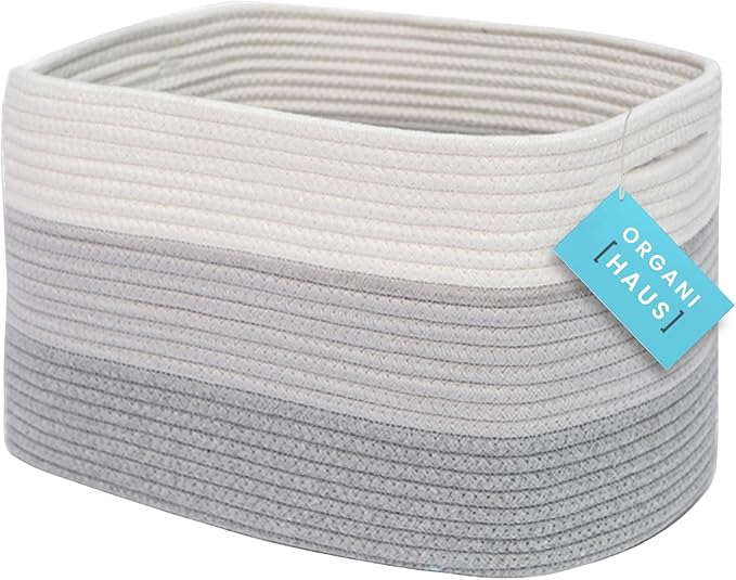 OrganiHaus Woven Storage Baskets for Organizing, Cotton Rope Organizer Bins for Shelves, Closet & Nursery, Dog Toy Basket, Decorative Bins for Toys, Towels & Books - 15x10x9, Grey