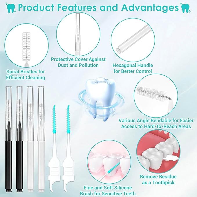 Lezmarket 300PCS Interdental Brushes for Braces, Soft and Bendable Dental Brush for Orthodontic Braces, Braces Cleaner Brush Tooth Pick Teeth Flossers Brushes for Teeth (White and Black)