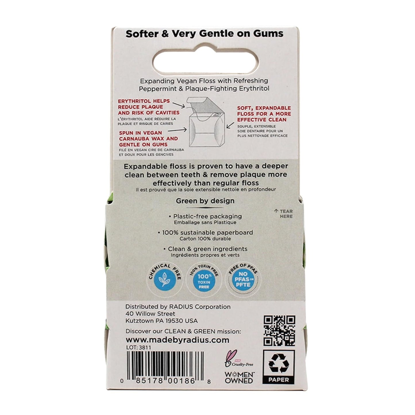 RADIUS Peppermint Dental Floss 55 Yards Vegan and Non-Toxic Oral Care Boost Total Tooth & Gum Protection Clear - Pack of 2