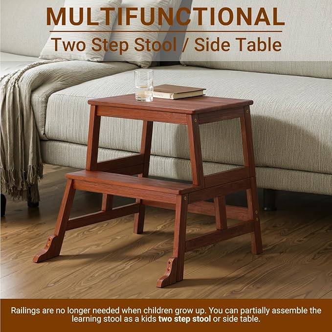 COSYLAND Kids Kitchen Step Stool, Toddler Standing Tower with CPC Certification, Removable Anti-Drop Railing Safety Rail Enjoys Unique Patented Design A Anti-tip Stable Structure 1.5-3 Years Brown