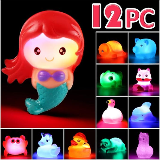 No Hole Bath Toy, 12 Pack Light up Animal, Flashing Color Tub Toys for Toddler Swimming Pool Party Bathtub Bathroom Shower Game, Bathtub Floating Water Toy for Infant Kid Toddler Boy Girl