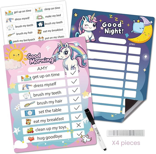 Magnetic Morning Bedtime Routine Chart for Kids,Toddler Daily Schedule Board, Unicorn Behavior Chart for Kids at Home,Toddlers Schedule Board