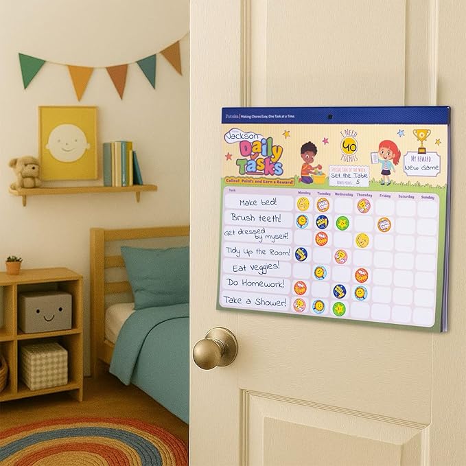 PUTSKA Behavior Reward Chart for Kids – Includes 26 Chore Charts & 1528 Stickers – Magnetic Chore Chart for Multiple Kids at Home to Build Responsibility & Positive Habits (Reward Chart)