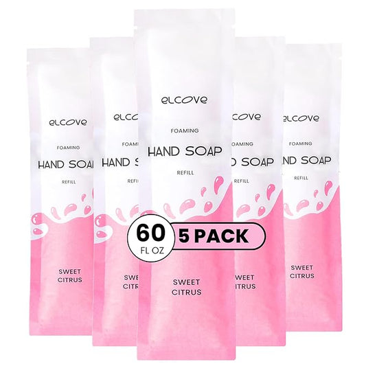 Foaming Hand Soap Refills, 5 Pack Makes 5 x 12oz (60 oz total) of Eco Friendly, Non Toxic, Refillable Hand Soap, Sweet Citrus
