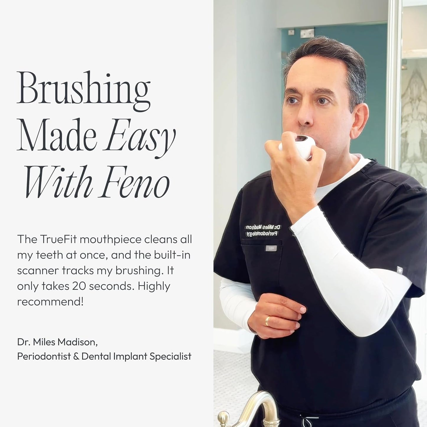 Feno Smartbrush Electric Toothbrush for Adults – AI-Powered Oscillating Toothbrush with App and Personalized Mouthpiece, 20-Second Deep Clean, Rechargeable, Includes 1 Bottle of Feno Foam Toothpaste