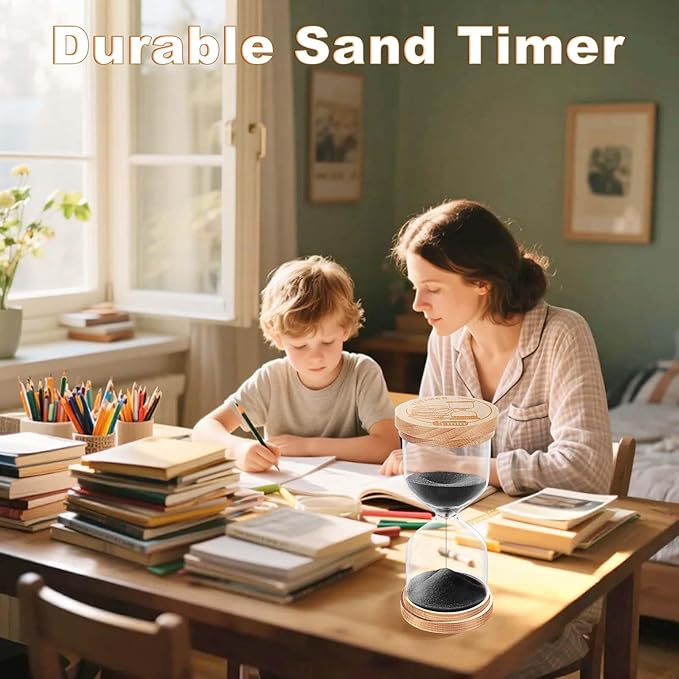 1 Minute Sand Timer, Wooden Sand Hourglass, Small Blue Hourglass, Sandglass Clock 1 Min for Classroom,Game,Decorative (Black)