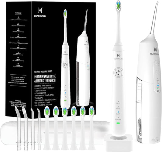 2-1 Oral Clean Kit- Water Dental flosser & Electric Toothbrush Combo- Brushing & Flossing- for Teeth Cleaning and Gum Health (White)