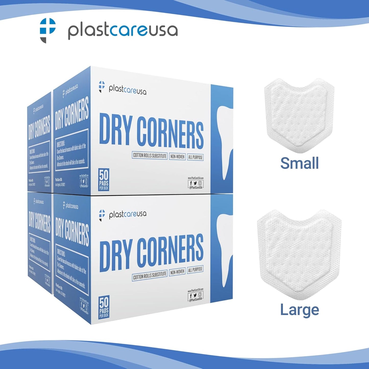 200 Dental Dry Corners, Disposable Saliva Control & Cheek Protection Pads Super Absorbent Non-Woven Padding (Cotton Roll Alternative) (Small)