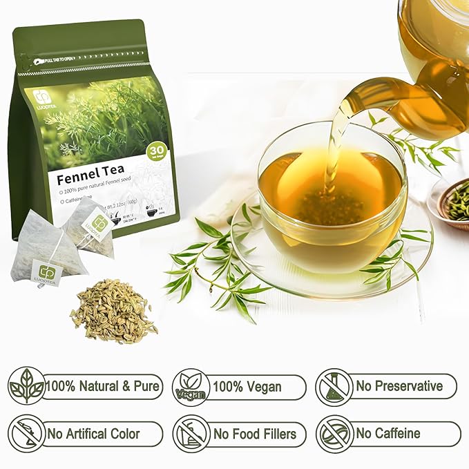 luoptea Fennel tea bags ，Premium Whole Fennel Seeds,100% Natural Material tea bags. Handmade Herbal Tea, Eco-Friendly.No Suger，No Caffeine，vegan(30bags)
