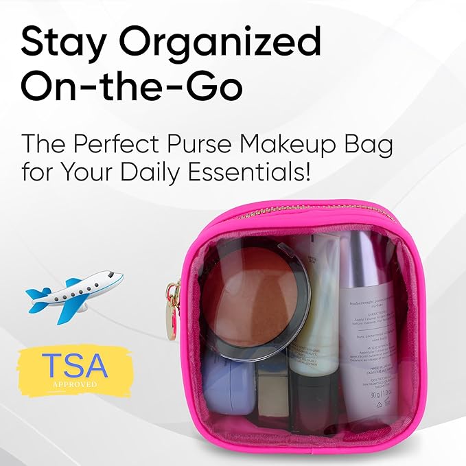 DANCOUR Clear Mini Makeup Bag for Purse Small Cosmetic Pouch Travel Case Transparent Toiletry Organizer Portable Clear Pouch Hot Pink