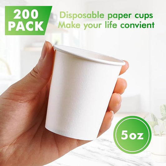200 Pack 5 oz Paper Cups, Disposable Small Bathroom Mouthwash White Cups for Office, Parties, Travel, Picnics and Events