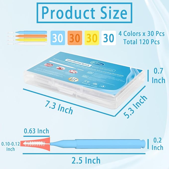 Interdental Brushes for Teeth Cleaning, Between Teeth Flossing Floss Brushes for Teeth Interdental Brushes Between Teeth Interdental Brush Cleaners Interproximal Dental Brush 120PCS