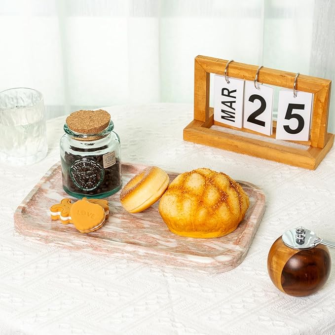 Marble Vanity Tray, Marble Bathroom Tray Countertop, Decorative Tray for Dresser, Rosso Red Stone Serving Trays for Kitchen, Perfume, Jewelry Candle Holder, Catch All