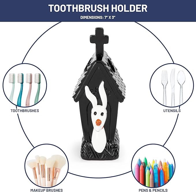 Jay Franco Disney Nightmare Before Christmas Bathroom Accessories - 2 Piece Black & White Resin Bathroom Décor and Storage Set Includes Toothbrush Holder and Soap Dish Set