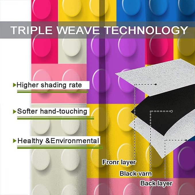 Kids Building Blocks Toy Curtains Children's Room Abstract Outline Colorful Plastic Toys Geometric Bricks Print Curtains for Boys Girls Nursery Curtains 42x45 Inches 2 Panels