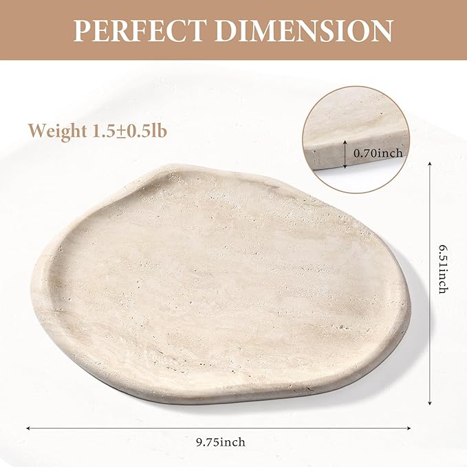 Koville Luxurious Natural Marble Vanity Tray, Cloud Shape Serving Stone Key Tray for Home Decor, 10" x 7" Marble Storage Trays for Bathroom, Stone Plate Holder for Perfume, Candle and Jewelry