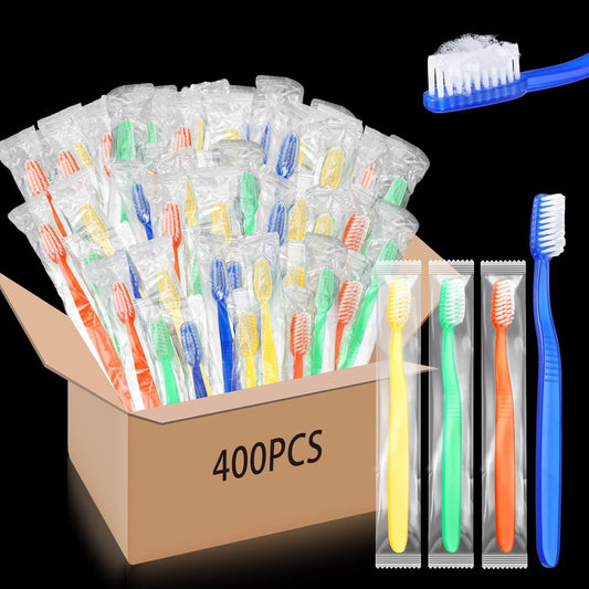 400 Pcs Prepasted Disposable Toothbrushes Bulk Individually Wrapped Pre Pasted Soft Bristle Set Travel Colorful Toothbrushes for Homeless Gift Hotel Camping Travel