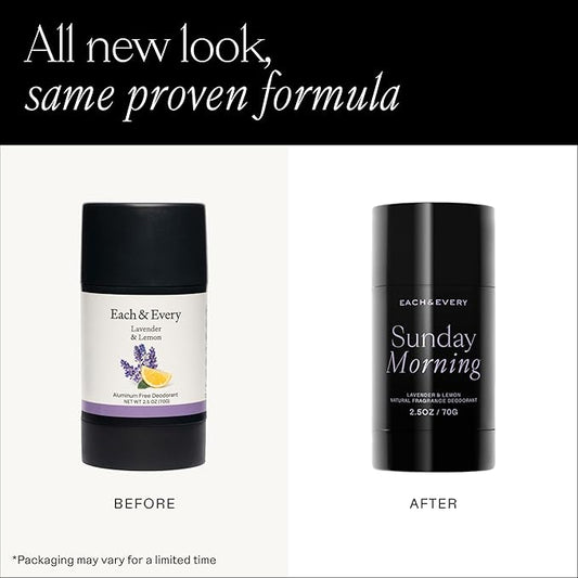 Each & Every Aluminum Free Deodorant for Women & Men - All Natural Deodorant for Sensitive Skin, EWG Verified - Clean, Baking Soda-Free, Plant-Based Fragrance, Lavender & Lemon, 2.5oz