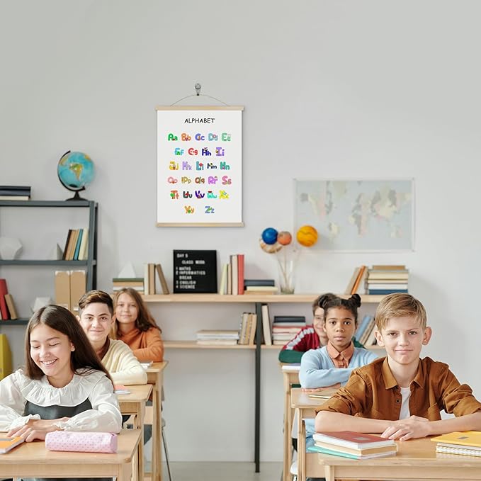 YOUHONG Alphabet Poster Classroom Wall Art Kids Art Educational Posters, Perfect for Toddler Room Decor Preschool Decor, Alphabet Poster for Toddlers Ready to Hang (Hang Rope Included) - 12x15.7 Inch