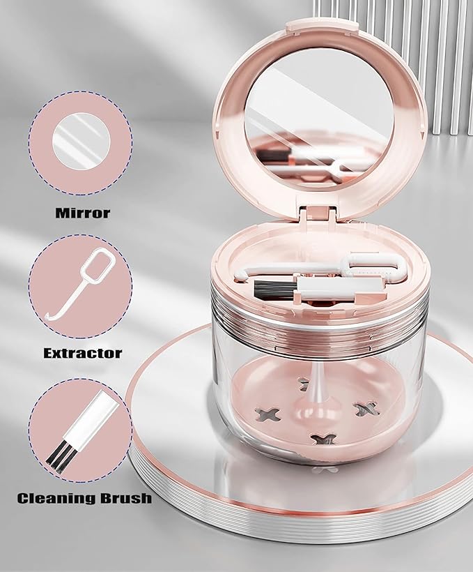 MURRI&MURRDI Retainer Mouth Guard Soak Container Box, Denture Bath Case with Strainer Basket, Braces Cleaner Cup Leak Proof, Travel Cleaning Storage Holder for Invisalign Aligners Dental, Pink