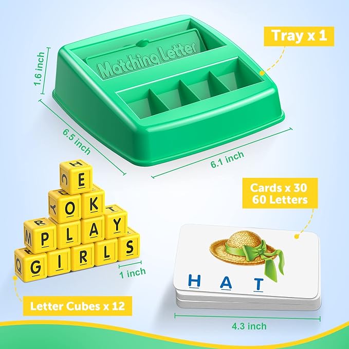 Toys for 3-8 Year Olds Boys Girls, Matching Letter Game Educational Games for Kids Ages 3-8 Easter Birthday Gifts for 3-8 Year Olds Boys Girls Preschool Kindergarten Educational Spelling Toys Green