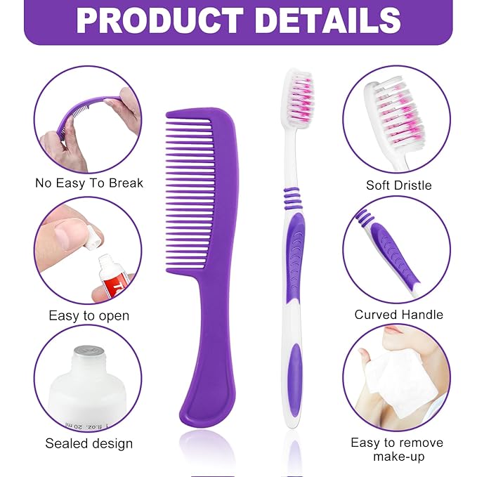 Pack of 5 Basic Toiletry Kits, Individually Packed, Personal Hygiene Kit Bulk Homeless Care Package Supplies, Travel Size Convenience Kits Suitable For Hotel, Home, Camping, Travel