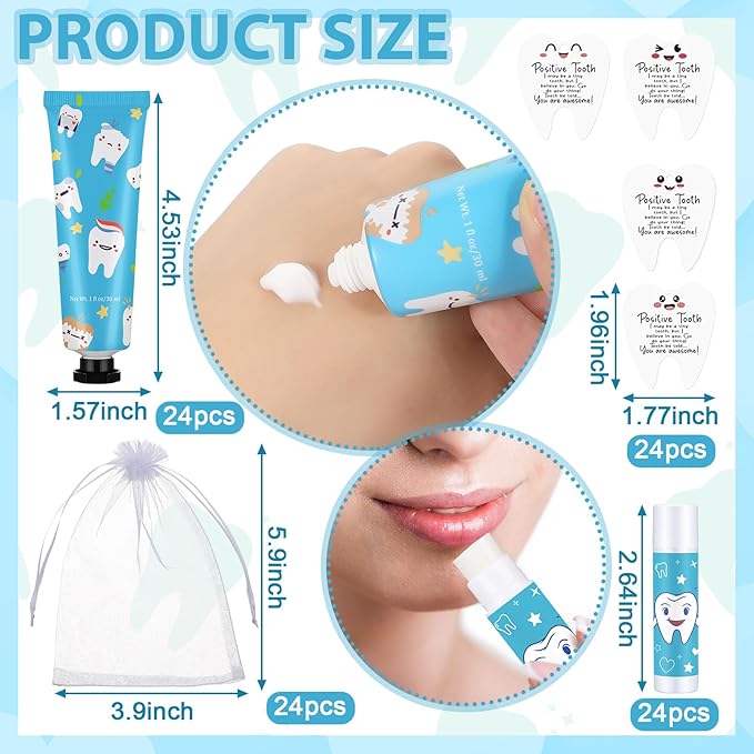 Loopeer 24 Sets Dental Hygiene Gifts Christmas Dental Hygienist Appreciation Gifts Moisturizing Lip Balm Hand Cream Dentist Thank You Gift with Cards Organza Bags for Nurse Week Graduation Birthday