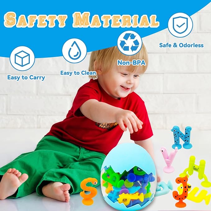 Suction Bath Toys for Kids, 41 Pcs Silicone Bathtub Suction Cup Toys, Travel Sensory Window Building Toys for Toddlers Boys Girls 3 4 5 6 Year Old