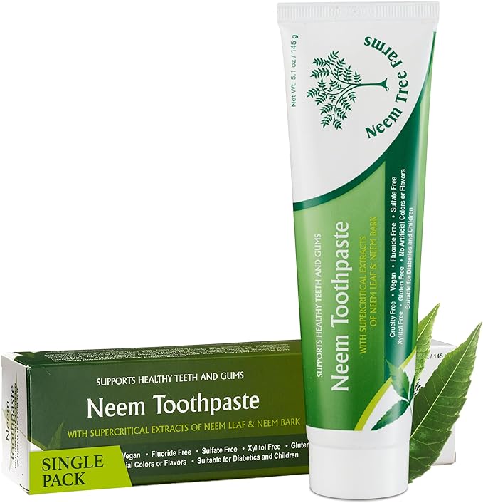 Neem Fluoride Free Toothpaste - Adult and Children Friendly - 100% Vegan Natural Toothpaste, Gluten Free, No Artificial Ingredients - Supports Daily Gum Care - with Clove & Stevia (Single Pack)