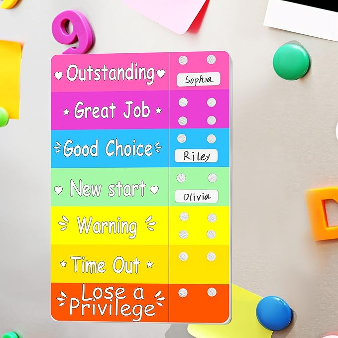 Geyee Colorful Behavior Chart for Multiple Kids Reward Incentive Behavior Chart with 12 Pieces Blank Movable Name Pieces Kids Board for Home School Classroom, 12.8 x 8.6 Inches (Vivid Colors)