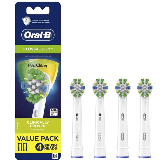 Oral-B Floss Action Replacement Brush Heads for an Oral-B Electric Toothbrush, Pack of 4